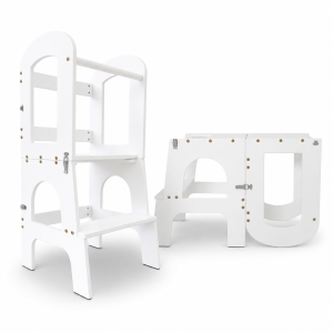 2-in-1 Toddler Learning Tower, Step Stool & Child Desk & Chair